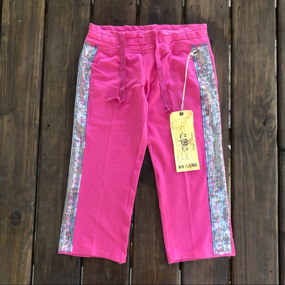 NWT XS/S Da-Nang street surplus jogging hologram bling rhinestone pink cargo